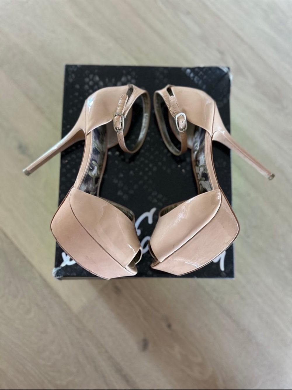 Sam Edelman Blush Patent Leather Peep-Toe Platform Heels - Picture 11 of 12
